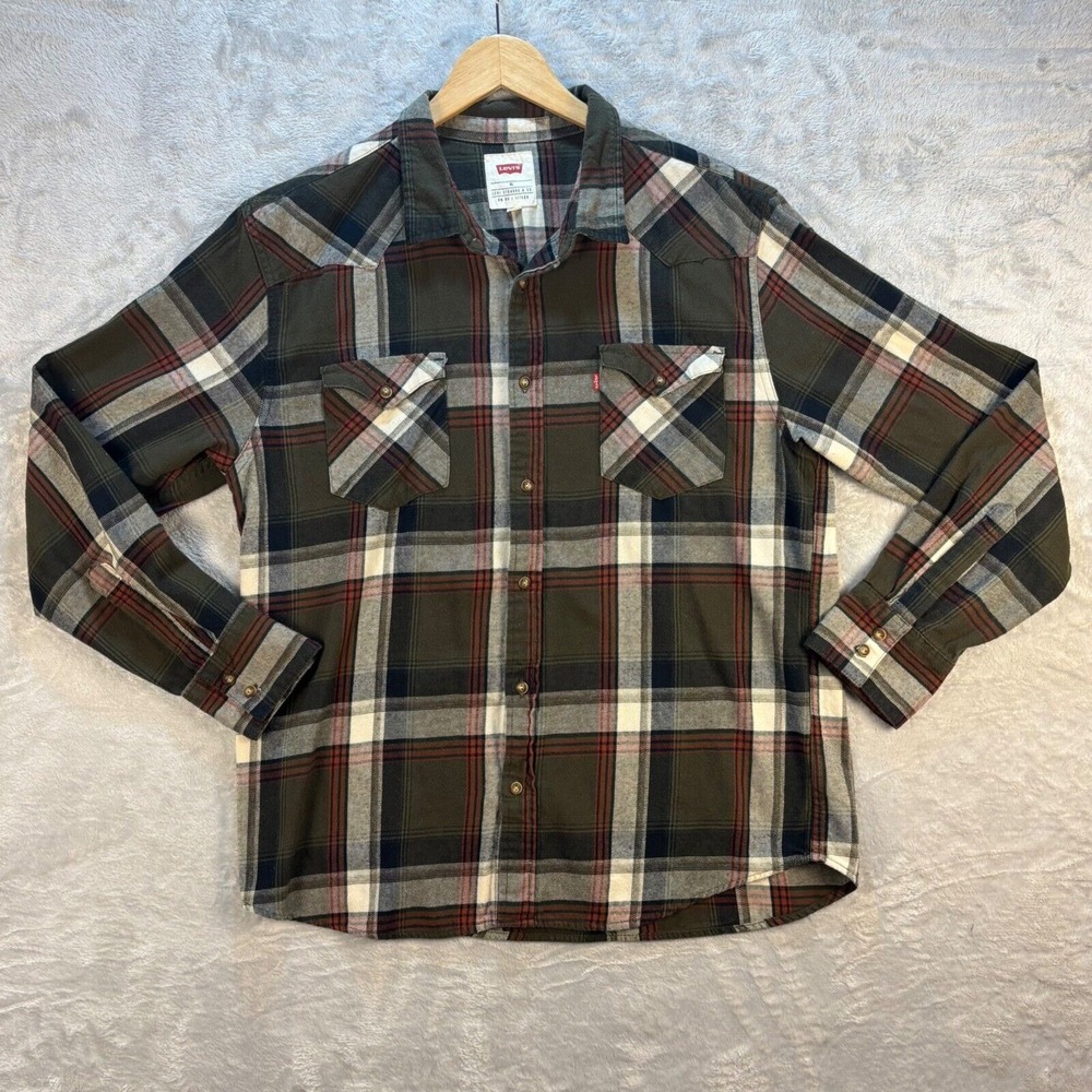 Levi's Flannel Shirt Mens Sz XL Button Up Plaid Long Sleeve Western Cotton